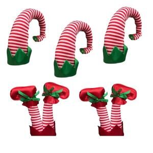 2 Elf Legs 3 Hat Christmas Tree Clip On Ornament Adjustable Red White Stripe-NEW